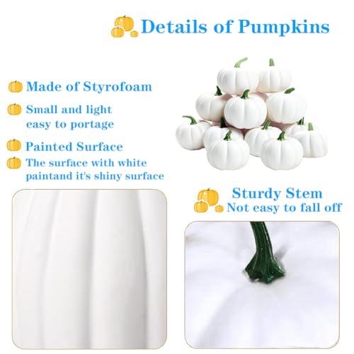 WESAPPINC Artificial Pumpkins,14PCS White Fake Pumpkins Assorted Pumpkins Large Faux Harvest Pumpkins for Autumn Thanksgiving Halloween Seasonal Holiday Decor Decoration (7pcs Light Blue Pumpkins)