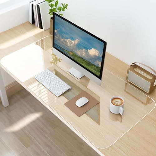 LBJFYHJN Clear Desk Mat, Non-Slip PVC Clear Desk Pad, Desk Protector Mat with Round Edge, Heat Resistant & Waterproof Clear Desk Writing Mat Desk Table Protector for Home and Office (23.6"*15.7")