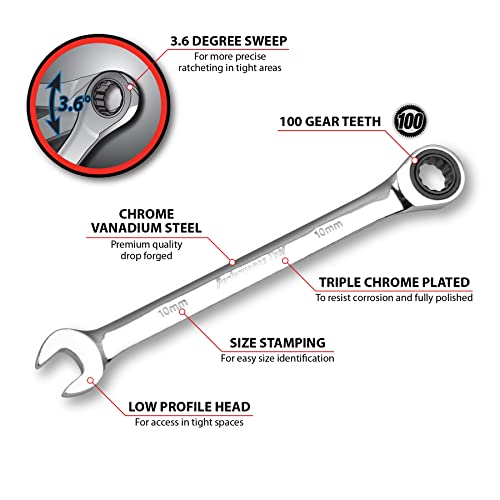 Performance Tool W30359 Professional Chrome Vanadium Metric 19mm Ratcheting Wrench