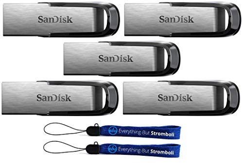 SanDisk Ultra Flair USB (5 Pack) 3.0 16GB Flash Drive High Performance Thumb Drive/Jump Drive SDCZ73-016G-G46 - with (2) Everything But Stromboli (tm) Lanyard