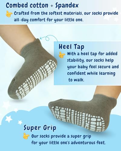 RATIVE Ankle Anti Slip Non Skid Cotton Socks with Grips Grippers for 0-6 Month Babies Baby Infant Boy Boys Girl Girls (0-6 Months, 12-Pairs/AB-110)