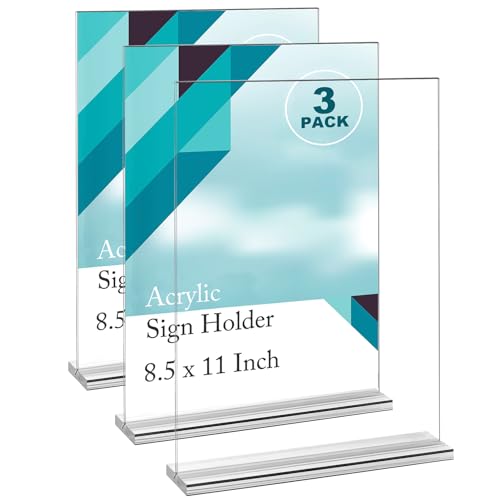 EHWINE 3 Pack Acrylic Sign Holder 8.5 x 11, Double-Sided Stand up Table Top Sign Holders, Clear Acrylic Picture Frame Menu Flyer Paper Holder Display Stand for Office Business Store Wedding Party