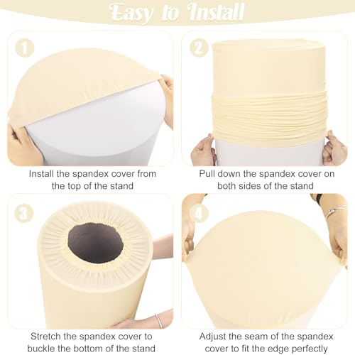 Set of 5 Spandex Cylinder Pedestal Stand Covers Beige Stretchable Cylinder Plinth Covers Dessert Table Display Pillars Cover for Wedding Props Baby Shower Birthday Party Event Decor