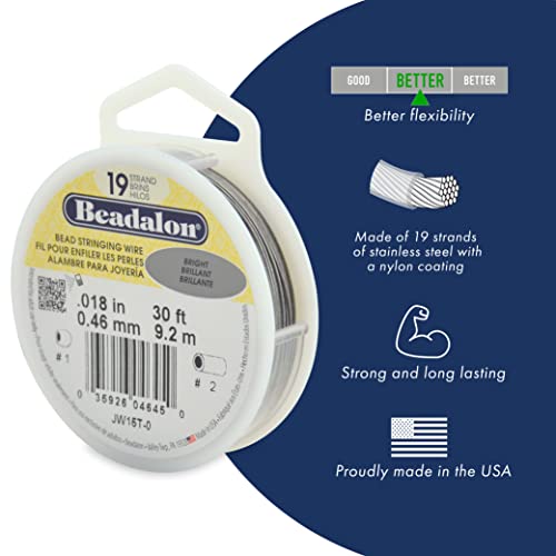 Beadalon 19 Strand Stainless Steel Bead Stringing Wire, .018 in / 0.46 mm, Bronze, 30 ft / 9.2 m