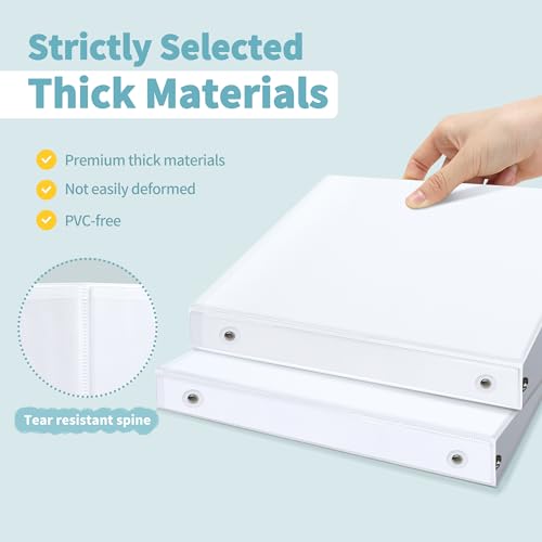 SUNEE 3 Ring Binder 1/2 Inch 4 Pack, Clear View Binder Three Ring PVC-Free (Fit 8.5x11 Inches) for School Binder or Office Binder Supplies, White Binder