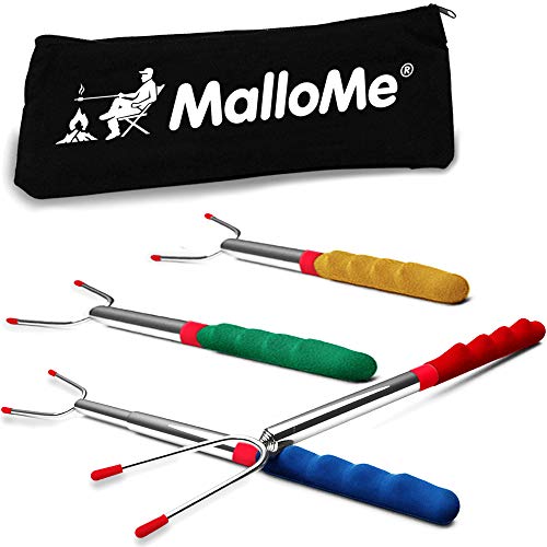 MalloMe Smores Sticks for Fire Pit Extra Long - Marshmallow Roasting Sticks Smores Kit -Smore Skewers Hot Dog Fork Campfire Cooking Equipment, Camping Essentials, Outdoor Campfire Accessories 45"4Pack