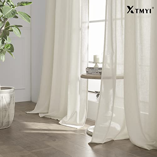 XTMYI 95 Inch Length Curtains 2 Panels Set Back Tab Linen Window Sheer Curtain Drapes for Living Room Bedroom,50x95 in Long,Cream(Ivory/Off White)