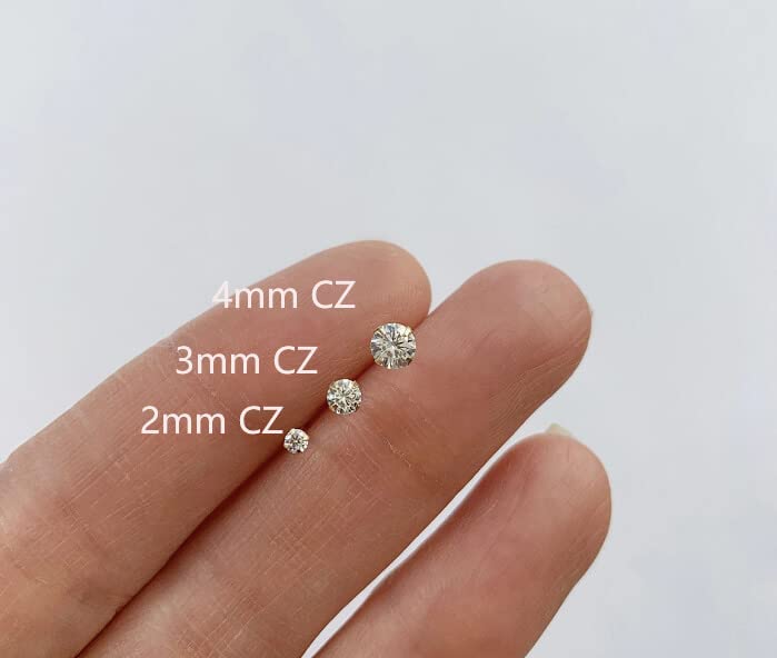 3mm Tiny CZ Screw on Flat Back Stud Earrings,Gold Plated Flat Back Cubic Zirconia Earrings for Helix Cartilage Tragus Earlobe Piercing Jewelry Gift for Women Girls Toddlers(3mm CZ, Gold)