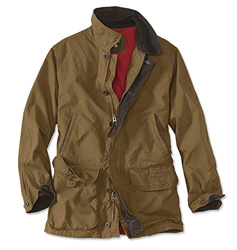 Orvis Heritage Field Coat for Men - Classic Waxed Mens Field Jacket with Pockets, Zip Front, Button-Closed Storm Flap, Tobacco - Medium