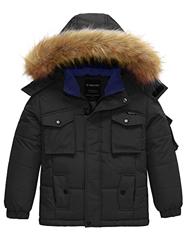 wantdo Boy's Quilted Winter Coat Windproof Thick Puffer Jacket Fleeced Outerwear Jacket with Hood Black 6-7
