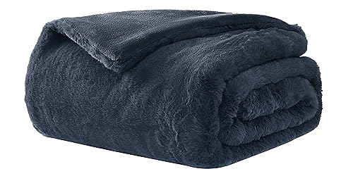 UGG 16804 Euphoria Plush Faux Fur Reversible Throw Blanket Easy Care Machine Washable Luxury Cozy Fuzzy Fluffy Luxurious Home Decor Luxurious Soft Blanket for Sofa, 70 x 50-Inch, Indigo