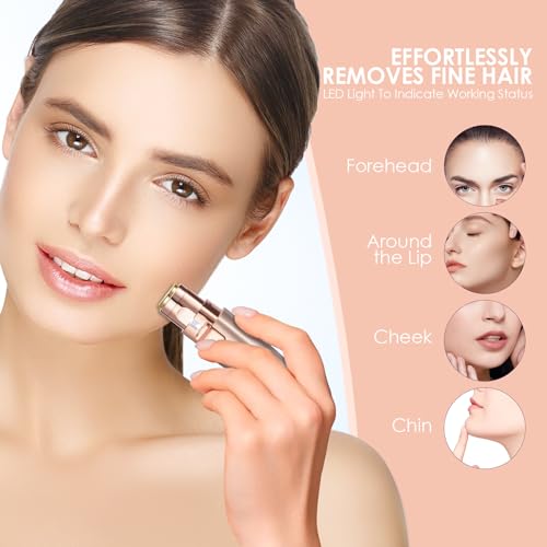 VG VOGCREST Eyebrow Facial Trimmer: 2 in1 Rechargeable Facial Hair Removal and Eyebrow Shaver - Face Lips Body Painless Facial Razor with Built-in LED Light (Rose Gold)