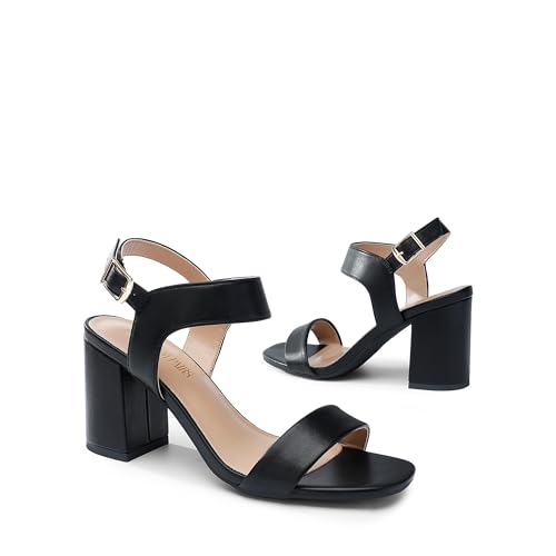 DREAM PAIRS Women's High Chunky Heels Square Toe Block Ankle Strap Dress Comfort Sandals,Size 6.5,BLACK,SDHS2359W