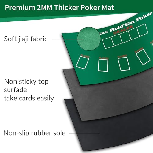 nuveti 47 x 24Inch Poker Mat Poker Table Top, Portable Texas Hold'em Poker Table Topper, Foldable Poker Table Tops Non-Slip Rubber Bottom for Card Games, Blackjack