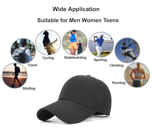 Quanhaigou Quick Drying Baseball Cap,Men Women Curved Brim Hats,Mesh Lightweight UV Protection for Outdoor Sports Black