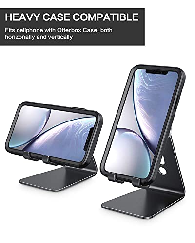 OMOTON Adjustable Cell Phone Stand, C2 Aluminum Desktop Phone Holder Dock Compatible with iPhone 15 14 13 Xs XR 8 Plus 7 6, Samsung Galaxy, Google Pixel, Android Phones, Black