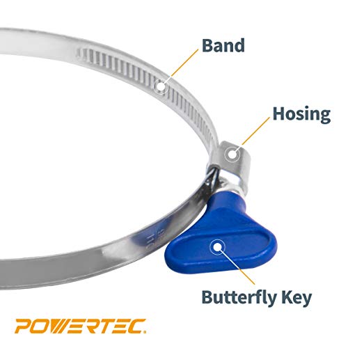 POWERTEC 70223 2-1/2 Inch Right Hand Keyed Bridge Hose Clamp, Thumb Screw Key Adjustable Stainless Steel Hose Clamps for Dust Collection, Dust Collector and Dryer Vent Hose, 5 pack
