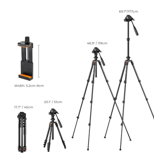 K&F Concept Camera Tripod, 70" for Camera Cellphone Photograghy Video Recording, with Outdoor Travel Bag, Cellphone Holder and Quick Release Plate, Holds up to 3kg/6.6lb Load