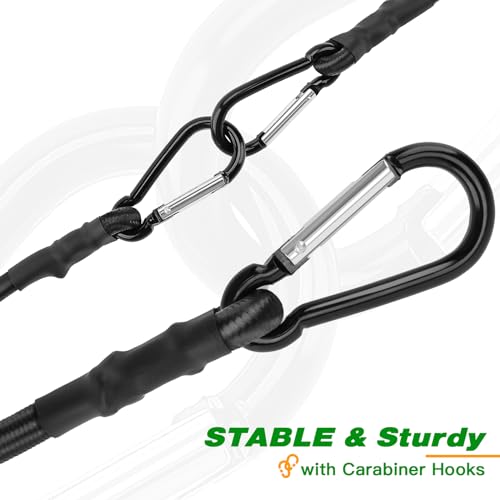 RIO Direct Bungee Cords with Carabiner Hooks 12 Inch - Black Bungee Cords Heavy Duty Outdoor - Strong Elastic Bungee Straps for Outdoor Tent, Tarps, Camping, Cargo, Luggage, Bike Rack - 4 Pack