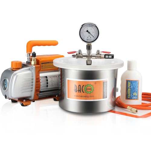 BACOENG 1 1/2 Gallon 3.6 CFM Vacuum Chamber with Pump, Degassing Vacuum Chamber Kit for Resin