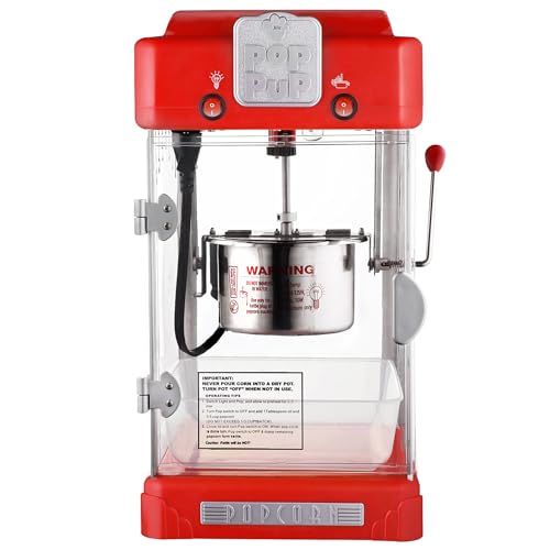 Pop Pup Popcorn Machine - 2.5oz Popper with Stainless-Steel Kettle, Serving Tray, Warming Light and Accessories by Great Northern Popcorn (Red)