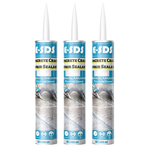 E-SDS Concrete Crack Filler and Sealant Self-Leveling, Polyurethane Construction Crack Flexible Sealant Sealing Horizontal Cracks, Gray 10.5 fl. oz (3 Pack)