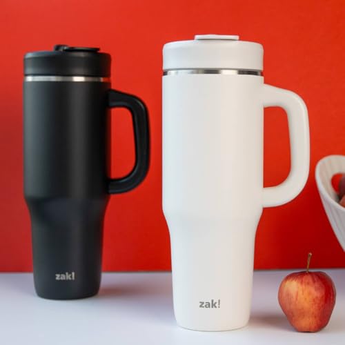 Zak Designs Harmony 2-in-1 Coffee Tumbler for Travel or At Home, 40oz Recycled Stainless Steel is Leak-Proof When Closed and Vacuum Insulated with Handle (Ebony Black)