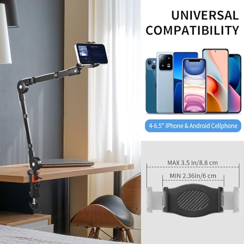 Phone Holder for Bed, Overhead Phone Mount with Adjustable Clamp Clip, Flexible Lazy Bracket Mount Clamp Clip for iPhone, Samsung, Google Pixel