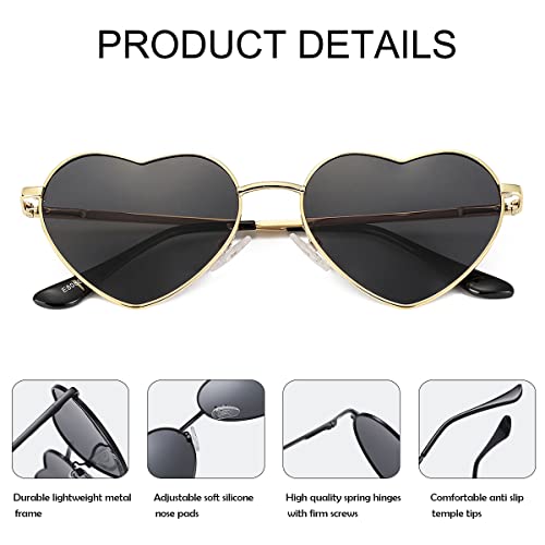 JOVAKIT Polarized Heart Sunglasses for Women Fashion Lovely Style Metal Frame UV400 Protection Lens (Gold/Gradient Pink)