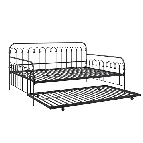 Novogratz Bright Pop Full Metal Daybed with Twin Trundle Bed, Black