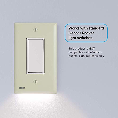 SnapPower 2 Pack SwitchLight - LED Night Light - for Single-Pole Switches - Switch Plate with LED Night Lights - Adjust Brightness - Auto On/Off Sensor - (Rocker, Ivory)