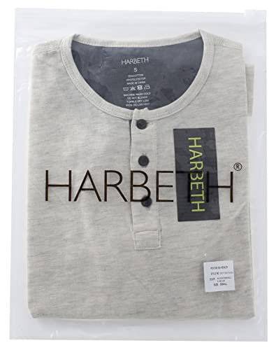 HARBETH Men's Casual Soft Athletic Regular Fit Short Sleeve Active Sports Henley Jersey Shirts H.Charcoal/H.Oatmeal M