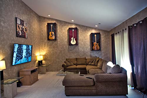 DisplayGifts 42" Electric Guitar Display Case Cabinet Shadow Box with Guitar Hanger Stand, Lockable UV Protection Black Felt Interior with Black Frame