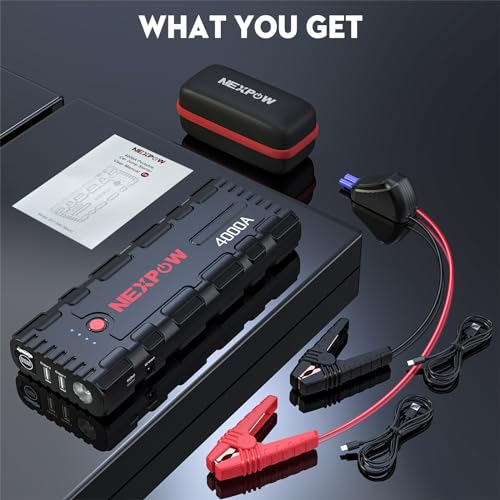 NEXPOW G17 S40 Car Jump Starter PD60W Quick Charge, 4000A Peak Jump Starter Battery Pack (All Gas Up to 10.0L Diesel Engine), 12V Lithium Jump Box, Auto Portable Battery Booster Pack with LED Light