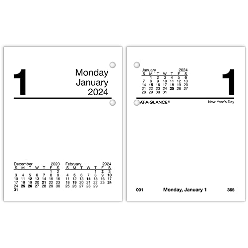 AT-A-GLANCE 2024 Daily Desk Calendar Refill, 3" x 3-3/4", Mini, Loose-Leaf (E9195024)