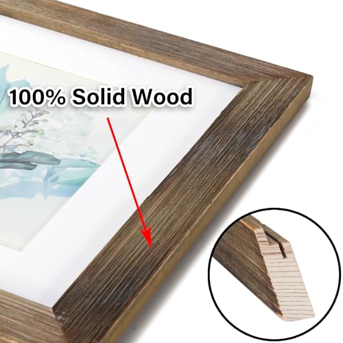 KAIWIN 100% Solid Wood Brown 12x16 Picture Frames 2 Pack - Display Picture 8.5x11 with Mat, HD Plexiglass Inside, Rustic Wooden Photo Frames for Wall Mounting