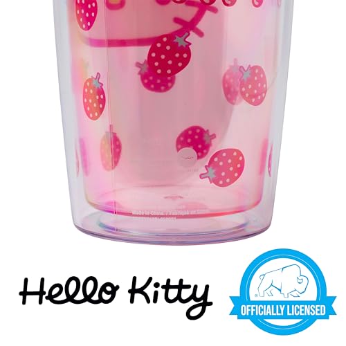 Silver Buffalo Sanrio Hello Kitty Strawberry Double Wall Travel Tumbler with Slide Close Lid, 20 Ounces