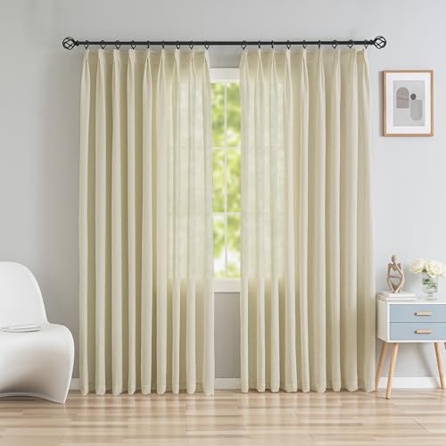 OYRING Pinch Pleated Curtains Light Filtering and Privacy Protection, Faux Linen Curtains Panels Drapery for Living Room Bedroom 84 W x 108 L Inch Easy Hanging with Hooks (1 Panel, White)