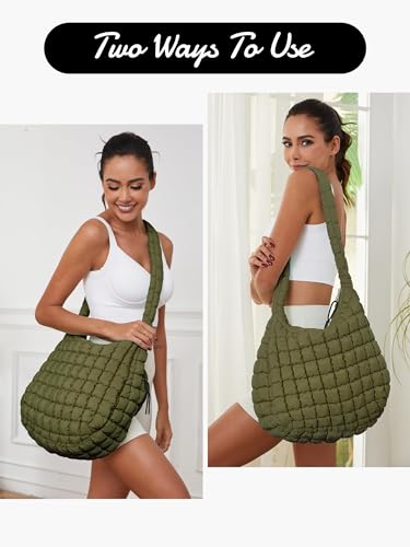 Puffer Quilted Shoulder Bag for Women Padding Shoulder Bag Puffy Hobo Bag Trendy Tote Bag 2024, Army Green