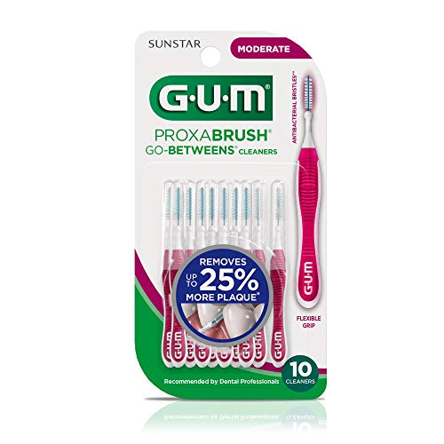 GUM Proxabrush Go-Betweens - Moderate - Interdental Brushes - Soft Bristled Dental Picks for Plaque Removal & Gum Health - Safe for Braces & Dental Devices, 10ct