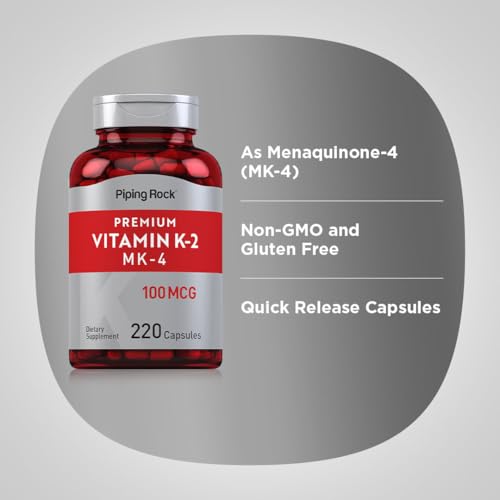 Piping Rock Vitamin K2 MK4 Supplement | 100mcg | 220 Capsules | Non GMO & Gluten Free