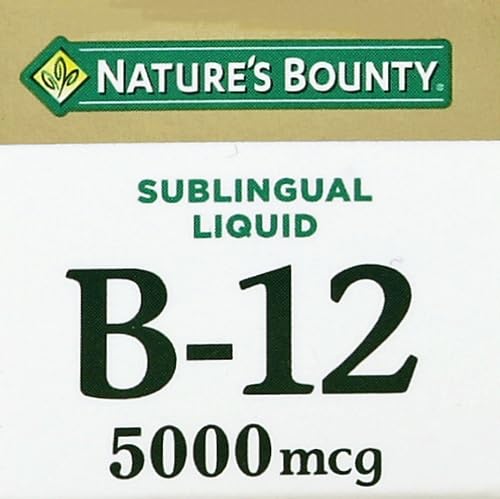 Nature's Bounty Vitamin B12 5000 Mcg Sublingual Liquid, Cardiovascular Health & Cellular Energy Support, 2 Fl Oz (1 Count)