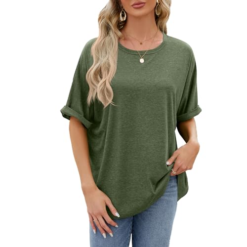 Vidifid Womens Oversized T Shirts Short Sleeve Crewneck Summer Tops Casual Loose Blouse Basic Tee Tops Malachite Green