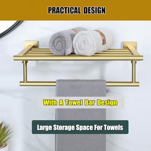 Alise Towel Rack,Towel Holder Towel Hanger with Towel Bar for Bathroom Lavatory,Wall Mount SUS 304 Stainless Steel Towel Shelf,GKL100-G Brushed Gold 16-Inch