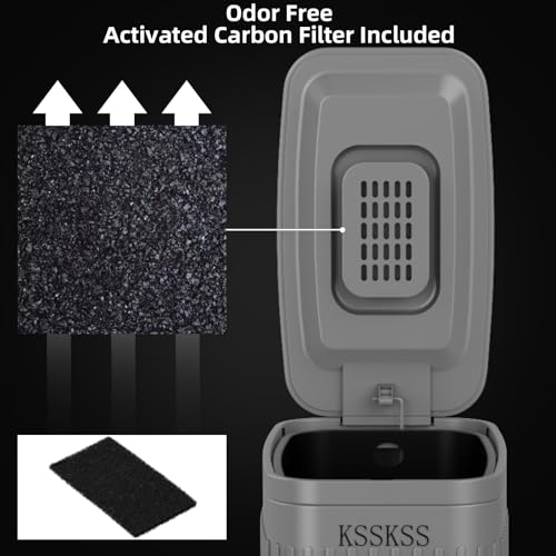 KSSKSS Small Bathroom Trash Can with Charcoal Filters Soft Close Lid, 6L / 1.6 Gallon Stainless Steel Garbage Can with Removable Inner Bucket, Foot Pedal Slim Trash Can for Bedroom, Home (Matt Black)