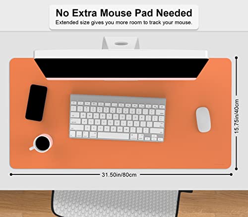 MoKo Desk Mat, Dual-Sided Office Desk Pad Waterproof, Large Protector Mouse Pad for Keyboard and Mouse, Leather Desk Writing Pad Large for Office/Home/Decor, 31.5''x15.7', Army Green/Orange