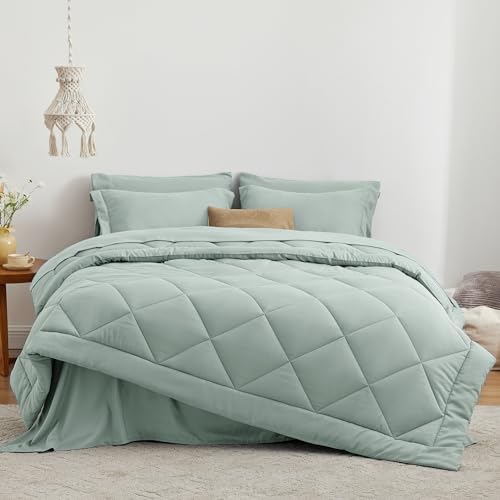 Love's cabin Twin XL Comforter Set White, 5 Pieces Twin XL Bed in a Bag, All Season Twin XL Bedding Sets with 1 Comforter, 1 Flat Sheet, 1 Fitted Sheet, 1 Pillowcase and 1 Pillow Sham