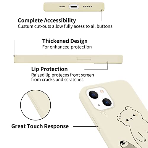 QISHANG Cute Bear Penguin White Liquid Silicone Case Compatible with iPhone 13,Soft Shockproof Protection Cover with Soft Microfiber Lining Kawaii Unique Funny Animal Designed for iPhone 13 Case Girls