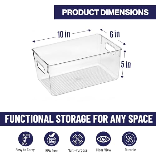 Clear Plastic Storage Bins, Pantry Organizers and Storage Containers Fridge Organizer Bins Kitchen Cabinet Organizer Medicine Cabinet Organizer Bin Home Freezer Organization 10 x 6 x 5