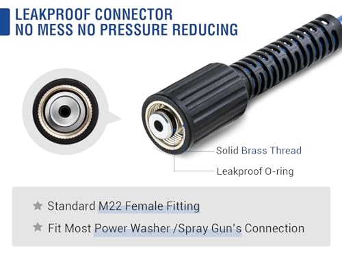 MEKOH 32ft Kink Resistant Pressure Washer Hose, 3500PSI 1/4" Power Washer Hose with M22 Brass Fitting, High Pressure Replacement Hose for Electric, Hose Extension for Car Wash, Patio & Garden Clean